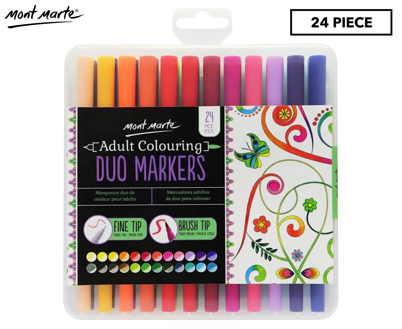 Mont Marte Marker Set - Duo Marker Fine & Brush Tip 24pc