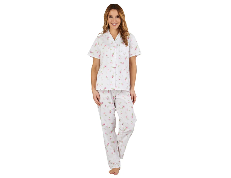 Slenderella PJ1207 Floral Pink 100% Cotton Pyjama Set