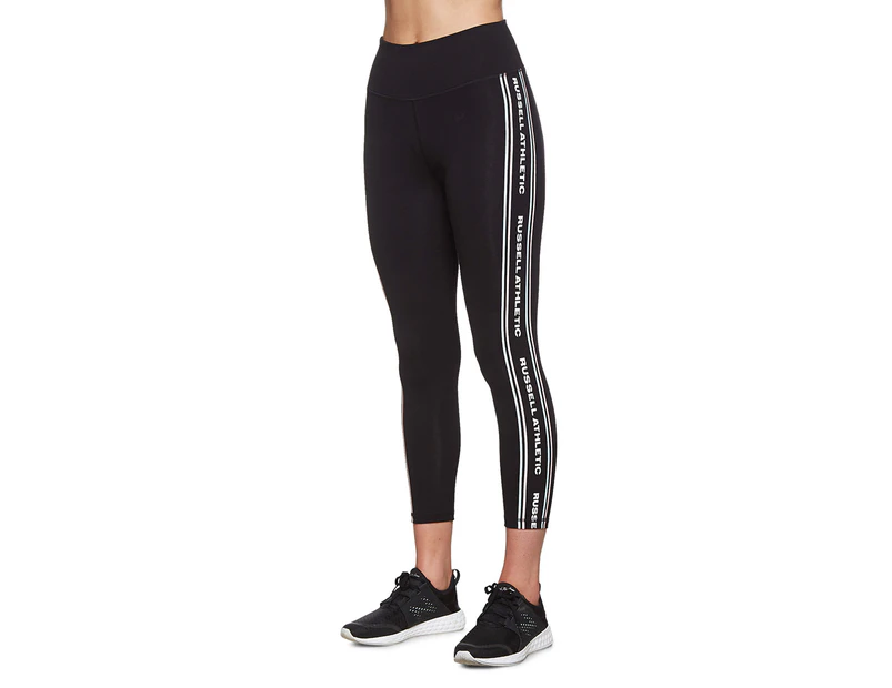 Russell Athletic Women's 7/8 Striped Logo Tights / Leggings - Black