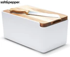 Salt & Pepper Hudson Bread Bin w/ Wooden Cutting Board - White