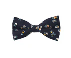 AusCufflinks Men's Floral Navy Yellow Cotton Bow Tie & Pocket Square Set