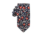 AusCufflinks Men's Black Red Orange Amaryllis Cotton Floral Skinny Tie & Pocket Square Set