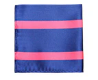 AusCufflinks Men's Navy Reddish Pink Stripe Pocket Square