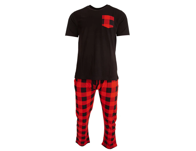 Brave Soul Mens Top And Bottoms Casual Checked Loungewear Set (Black) - 121