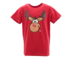 Kids Boys Girls Christmas Xmas T Shirt Tree 100% Cotton [Design: Xmas Reindeer] - Red