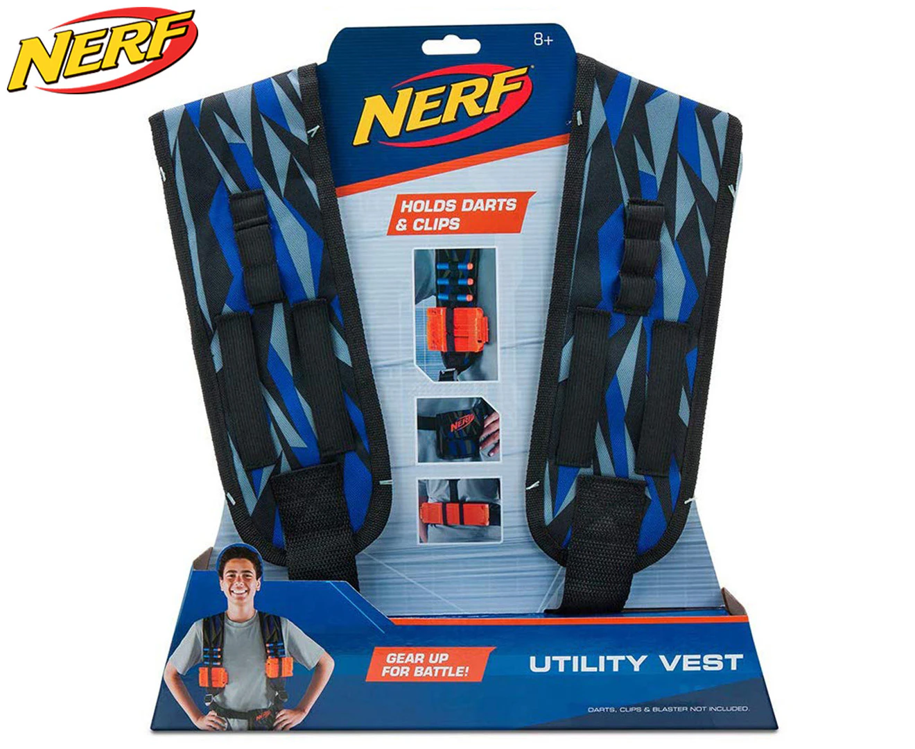 Nerf Elite Utility Vest for Blaster/Dart w/Straps/Clip Outdoor Game Accessory 8+