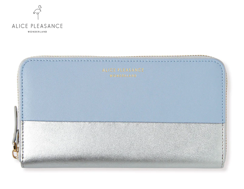 Alice Pleasance Wonderland Leather Zip Wallet - Misty Blue/Silver
