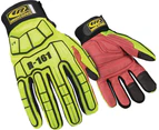 Ringers Superhero Padded Palm Synthetic Leather Impact Mechanics Gloves - Hook-An-Loop Closure R161 - Yellow