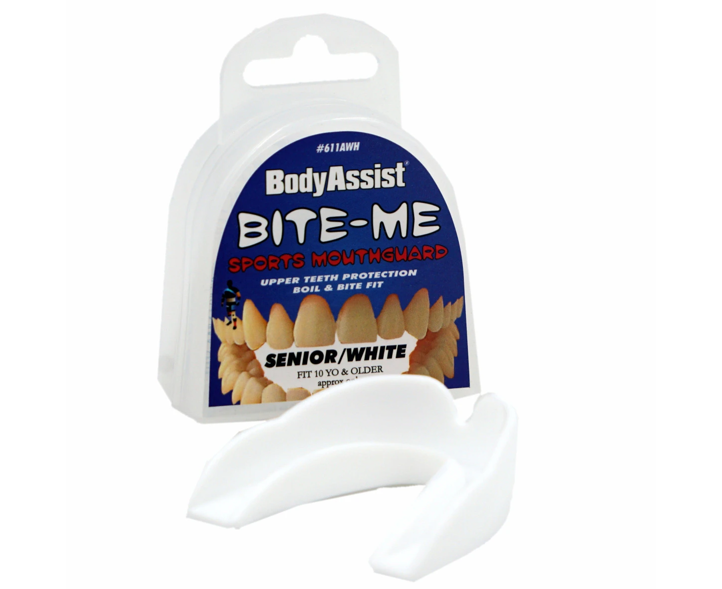 Bite-Me Mouthguard Adult White - Boil and Bite mouldable sports protection.