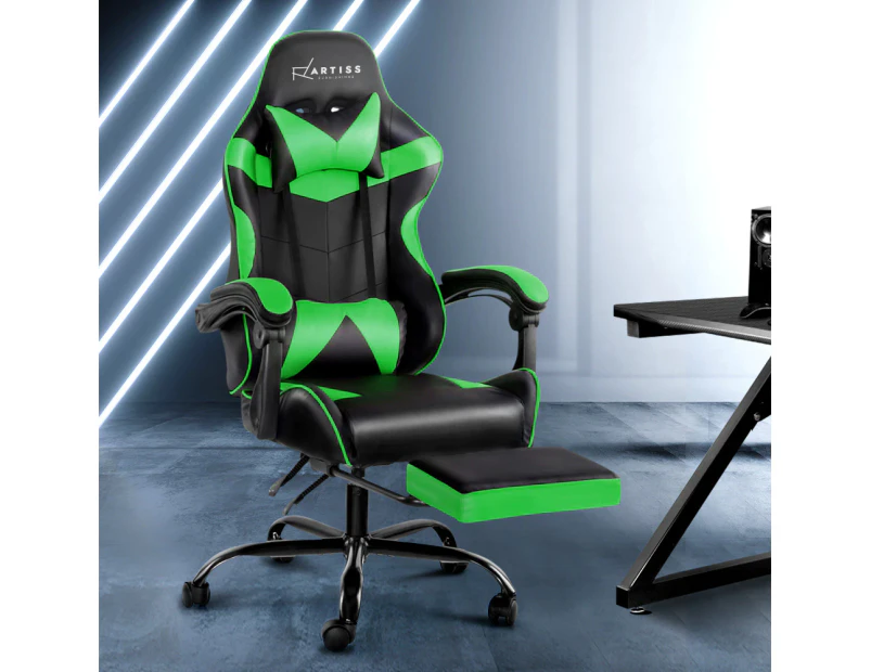 Artiss Office Chair Gaming Chair Computer Chairs Recliner PU Leather Seat Armrest Footrest Black Green