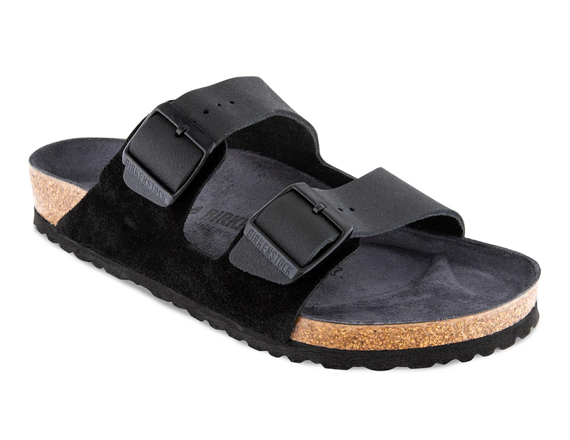 Birkenstock Unisex Arizona Natural Leather Regular Fit Sandals - Black/Asphalt Black