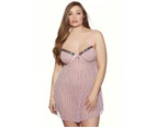 Pink Mesh Heart Print Babydoll With Matching Panty