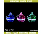 Christmas LED Motif Tinsel Filled Baubles 74x82cm Indoor/Outdoor - Green White