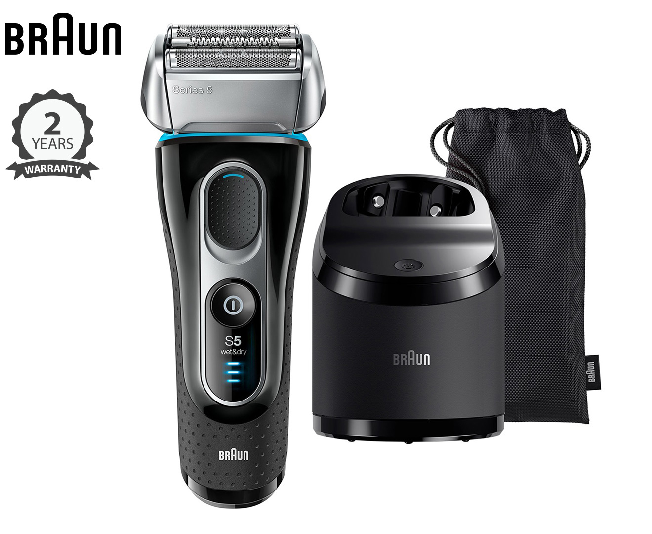 Braun Series 5 Wet/Dry Electric Shaver Silver/Black Plus Clean & Charge ...