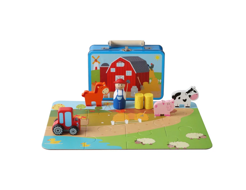 Toyslink - Farm Playset With Puzzle in Tin