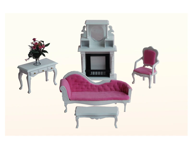 Toyslink - Wooden White & Pink Living Room Furniture Set