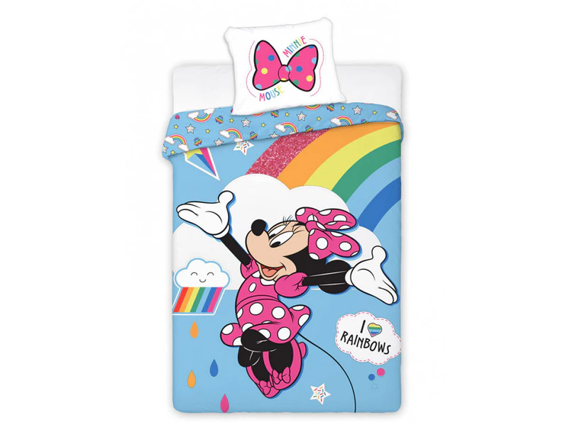 Minnie Mouse Rainbows Single Duvet Set 140 x 200cm / 70 x 90cm 100% Cotton (Minnie)