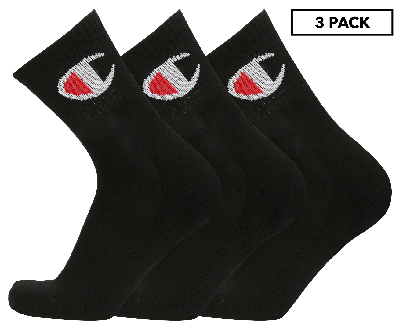 Champion Men's Size 11-14 C Logo Quarter Crew Sock 3-Pack - Black | Www ...