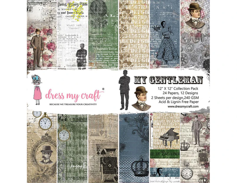 Dress My Craft Single-Sided Paper Pad 12 inch X12 inch 24 pack The Gentleman, 12 Designs/2 Each*