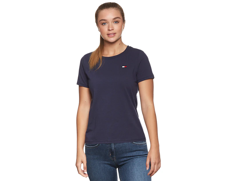 Tommy Hilfiger Women's Flag Crew Tee / T-Shirt / Tshirt - Navy