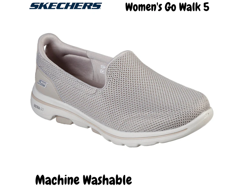 Skechers Women's Go Walk 5 Shoes Slip-On Machine Washable Ladies Sneakers - Taupe - Taupe