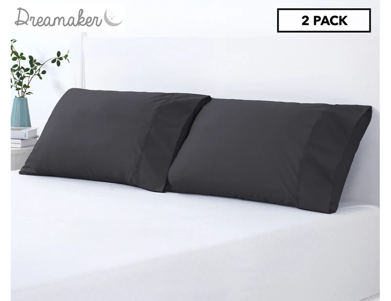 Dreamaker 250TC Plain Dyed Standard Pillowcase Twin Pack - Charcoal