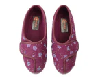 Comfylux Womens Davina Floral Superwide Slippers (Wine) - DF517