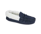 Mokkers Womens Suede Emily Moccasin Slippers (Navy) - DF1102