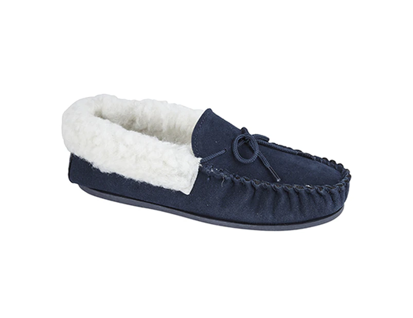 Mokkers Womens Suede Emily Moccasin Slippers (Navy) - DF1102