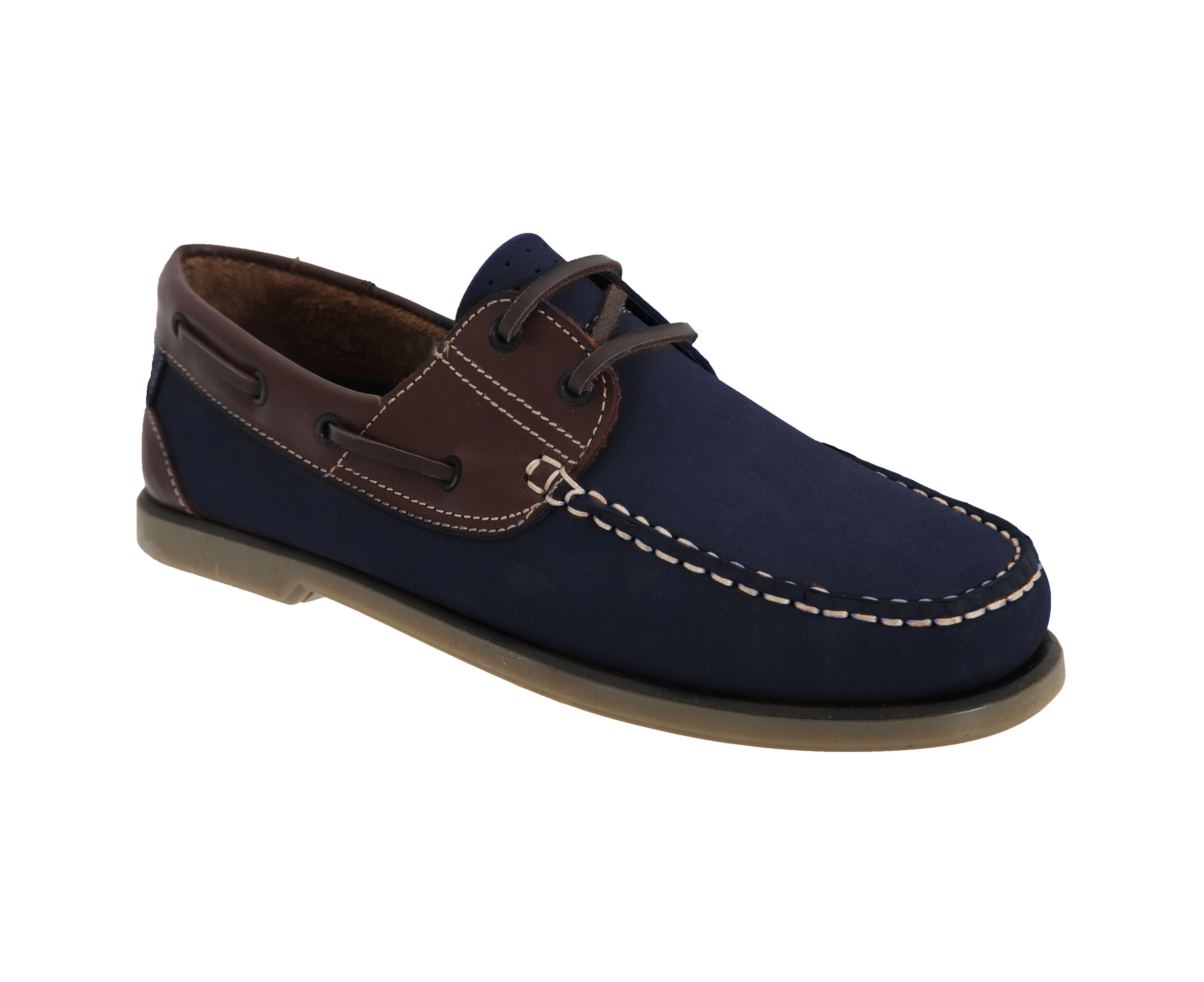 Dek Mens Moccasin Boat Shoes (Navy Blue/Brown Nubuck/Leather) - DF676