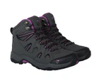 Gelert Womens Ottawa Mid Walking Boots Lace Up Padded Ankle Collar Shoes - Charcoal/Purple