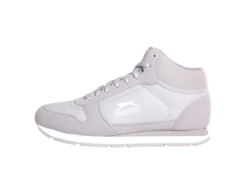 Slazenger Mens Classic Hi Top Trainers Sneakers Sports Shoes Retro Stitching - Grey/White
