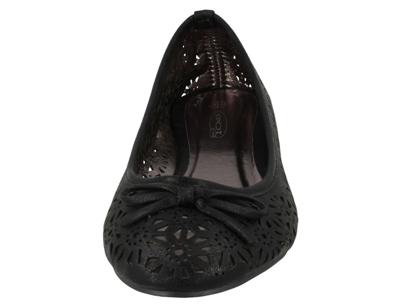 Spot On Womens Slip On Summer Ballerina Shoes (Black) - KM415