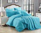 King Size - Peacock Blue Marguerite Quilt Cover Set - Lightly Quilted