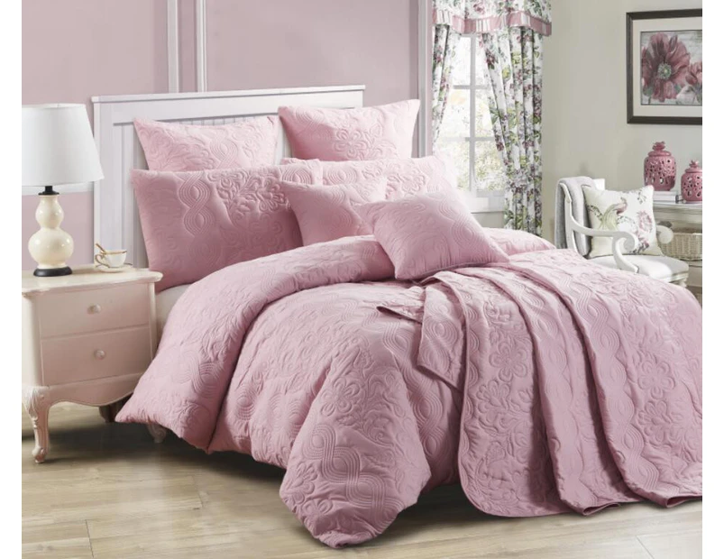 Single Size - Dusty Pink Marguerite Quilt Cover Set - Lightly Quilted