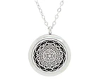 Lotus Flower Mandala Design Aromatherapy Essential Oil Diffuser Necklace - Silver 30mm - Free Chain .