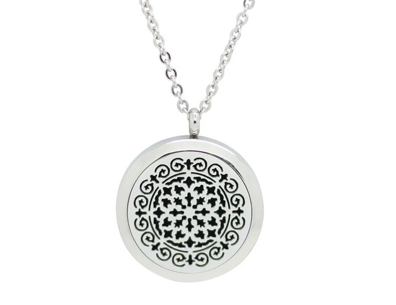 Whimsical Design Aromatherapy Essential Oil Diffuser Necklace - Silver 25mm - Free Chain - Mothers Day Gift Idea