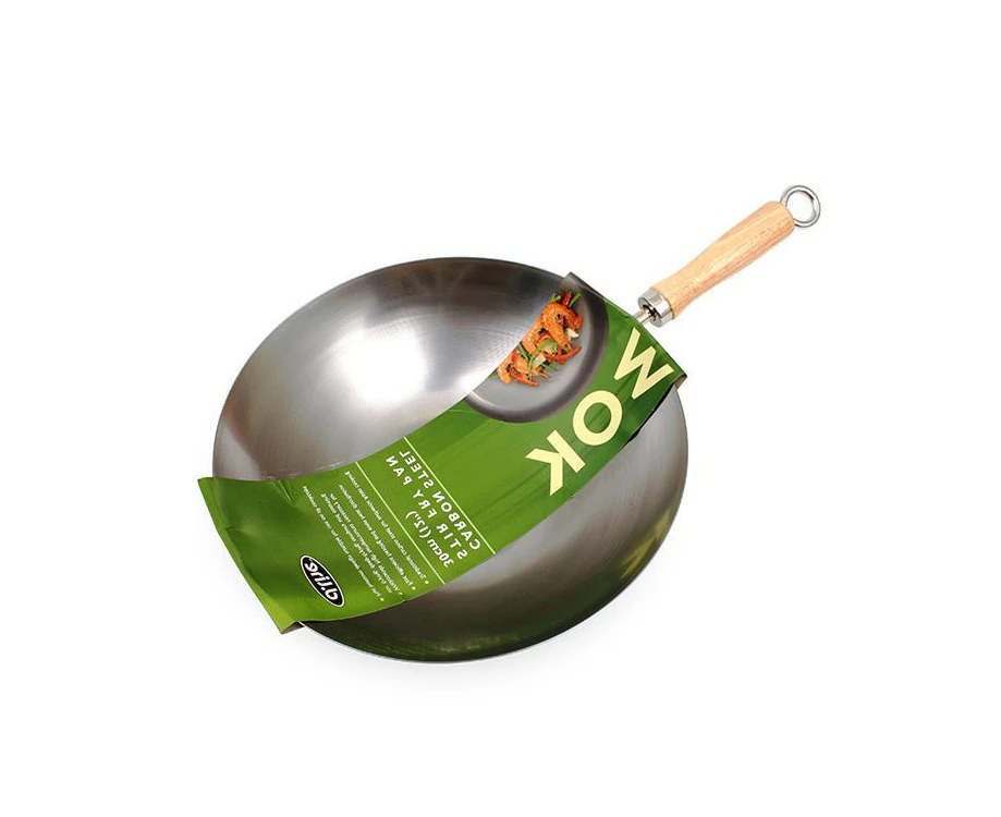 D.Line 30cm Carbon Steel Chinese Wok Induction/Gas Stir Fry Frying Pan w/ Handle