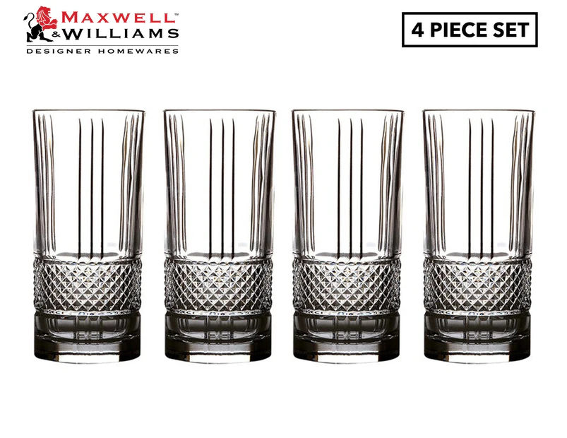 Set Of 4 Maxwell & Williams 315mL Verona Crystal High Ball Glasses