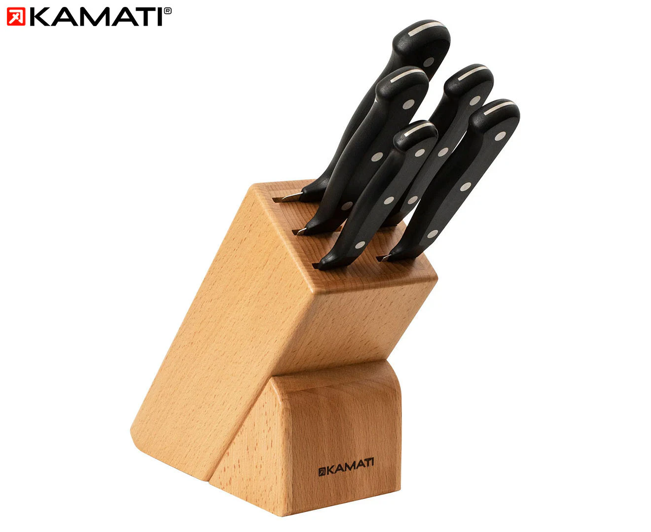 6pc Kamati Gourmet Knife Block Set Stainless Steel Cutlery Kitchen Knives Black