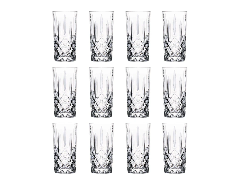 RCR Crystal Orchestra Cut Glass Highball Cocktail Glasses Tumblers Set - 396ml - Pack of 12