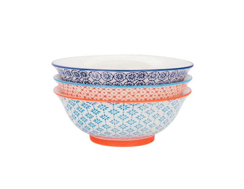 Nicola Spring Patterned Salad & Fruit Ceramic Serving Bowls, 20cm - Set of 3 Designs