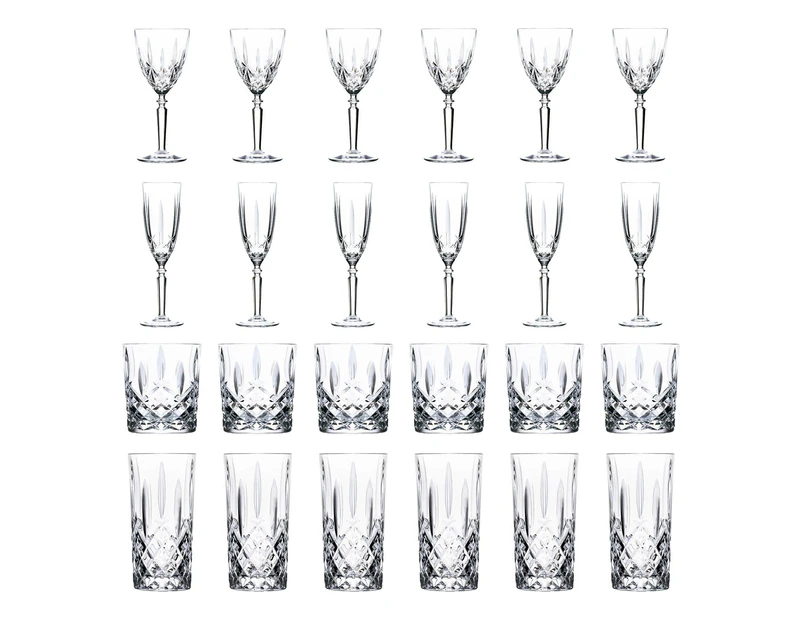 RCR Crystal Orchestra Cut Glass Glassware - Wine Glasses, Champagne Flutes, Whiskey Tumblers and Highball Glasses - 24pc Set