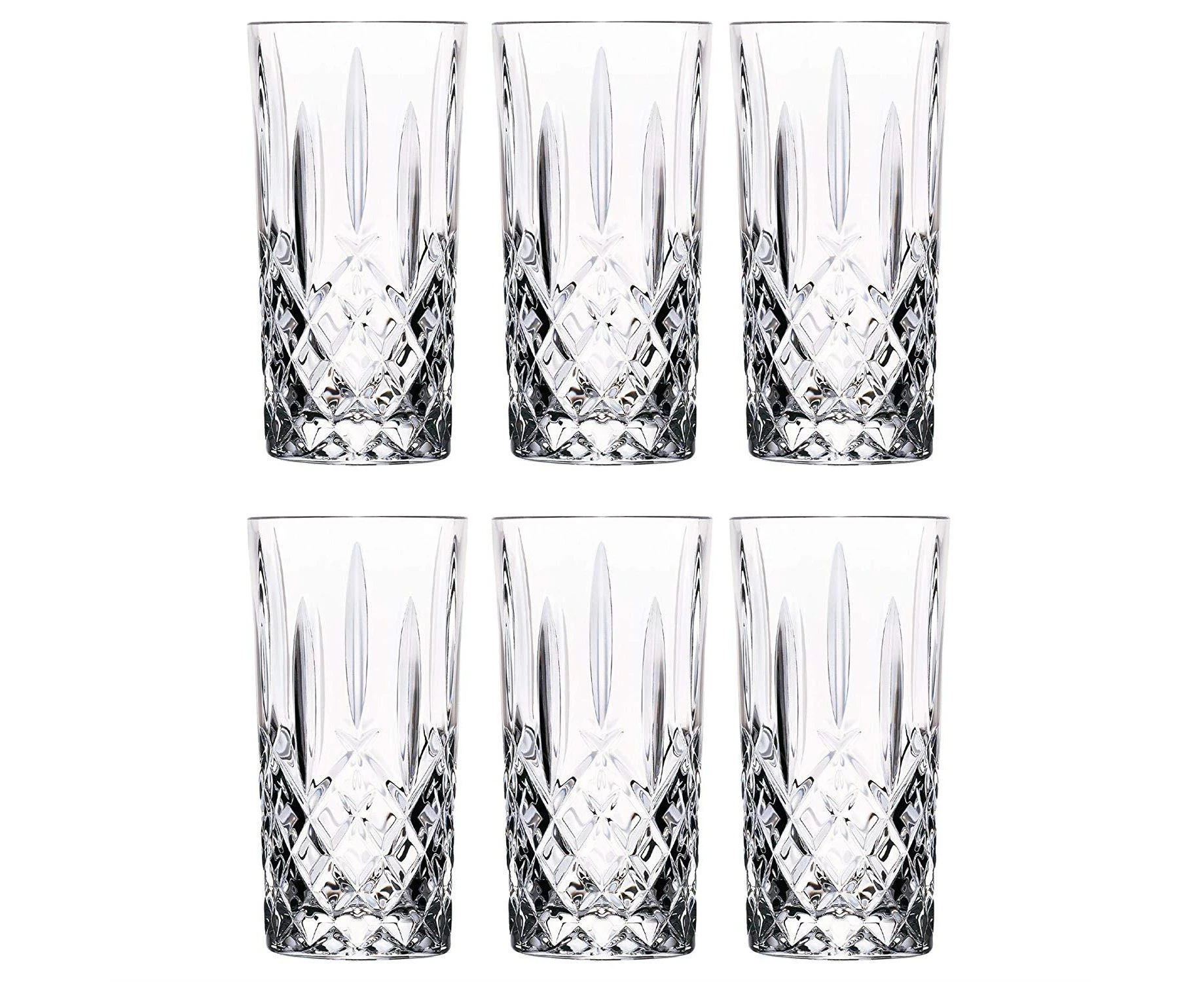 RCR Crystal Orchestra Cut Glass Highball Cocktail Glasses Tumblers Set - 396ml - Pack of 6