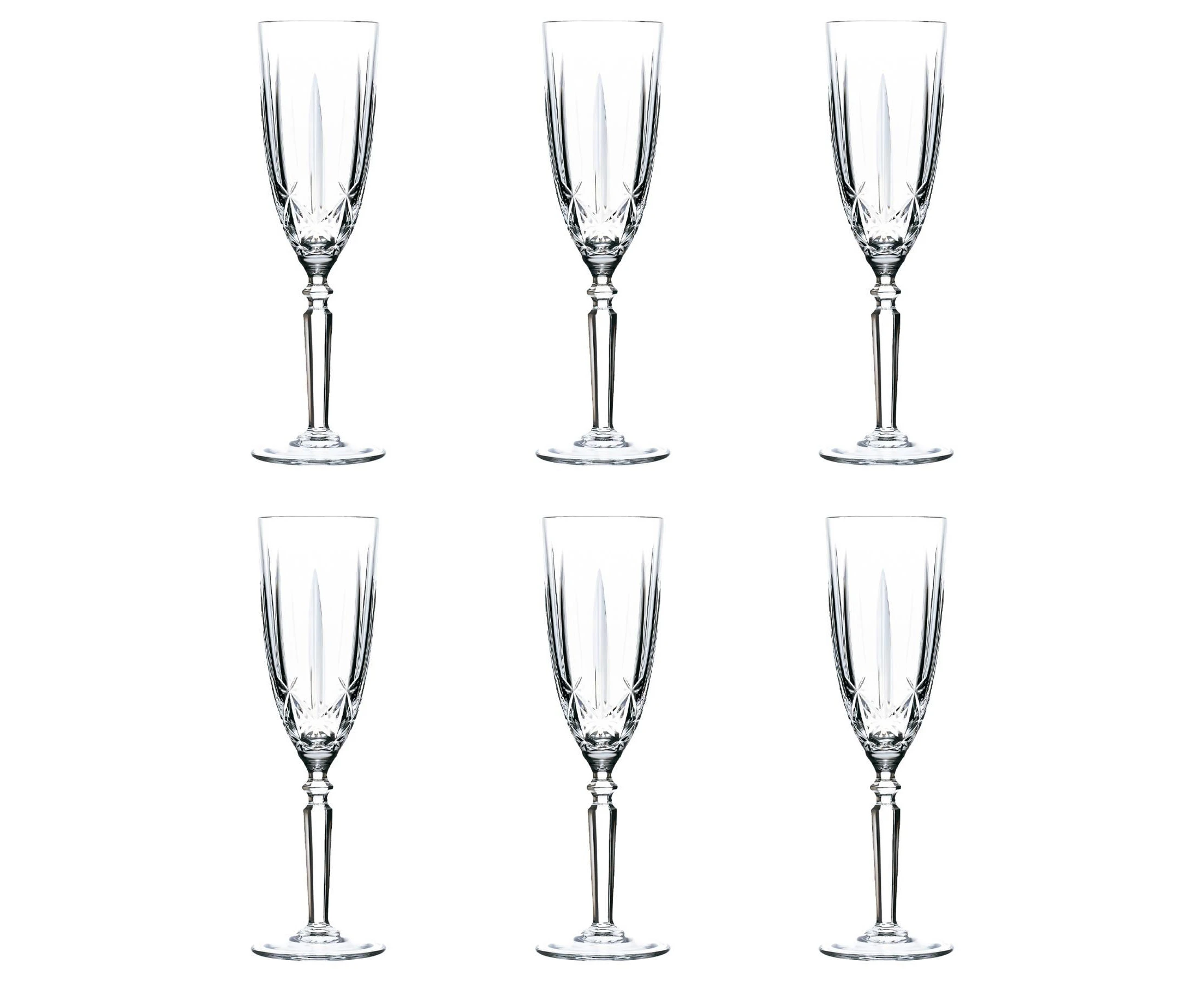 RCR Crystal Orchestra Cut Glass Champagne Flutes Glasses Set - 200ml - Pack of 6