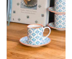 Nicola Spring Patterned Espresso Cup and Saucer Coffee Set - Blue / Orange Print, 65ml - Set of 6