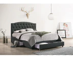 Eliving French Provincial Modern Fabric Platform Bed Base Frame with Storage Drawers in Charcoal