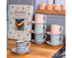 Nicola Spring Patterned Espresso Cup and Saucer Coffee Set - Blue / Orange Print, 65ml - Set of 6