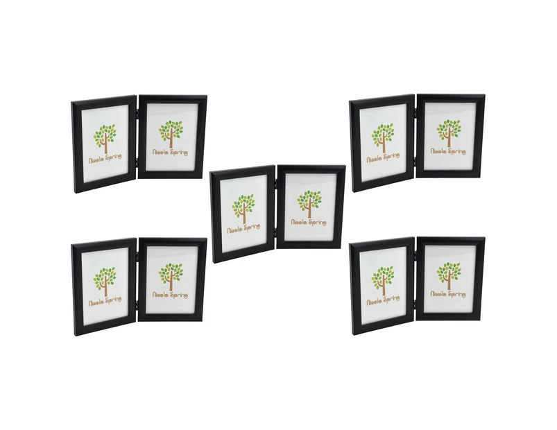 Nicola Spring Double 2 Photo Freestanding Hinged Folding Multi Picture Photo Frame - Black - for 5x7" (13x18cm) Photos - Pack of 5