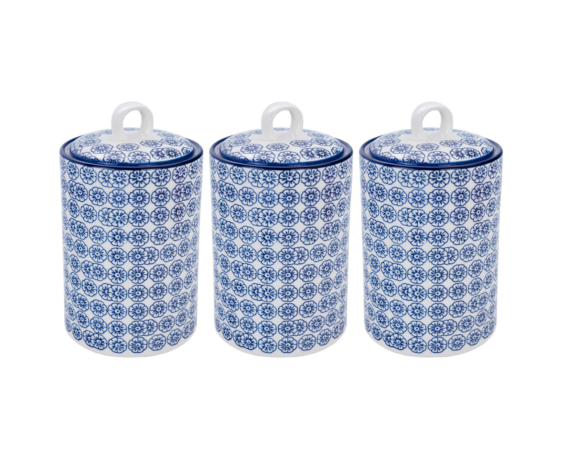 Nicola Spring Tea Coffee and Sugar Canister Storage Jar Porcelain Blue Flower Print Design 